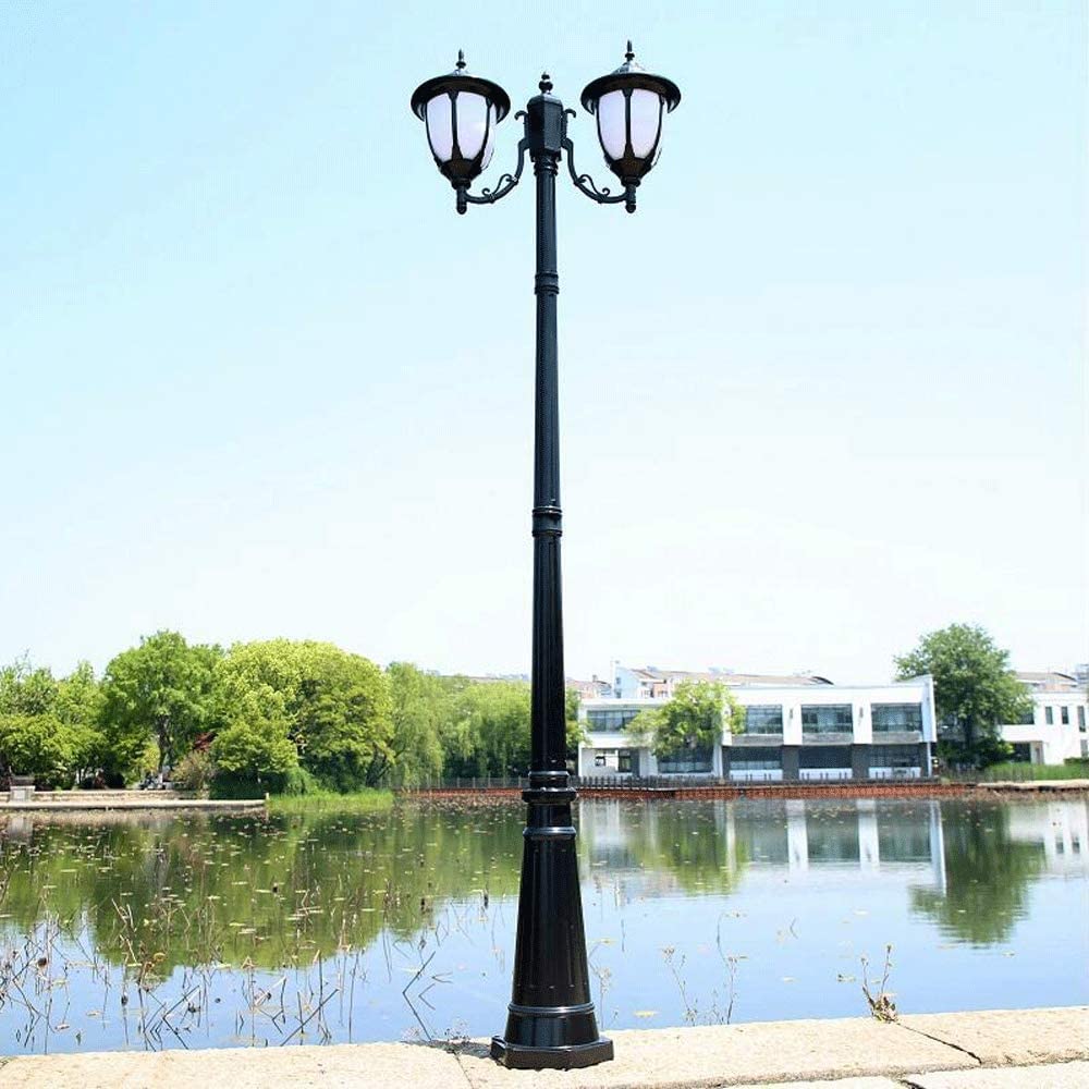 QUSYZD Strong Durable E27 Base Outdoor 2-Head Lawn Garden Column Floor Lamp Traditional Aluminum Metal Landscape Pathway Street Light Patio Glass Lantern Home Villa,Black-320CM