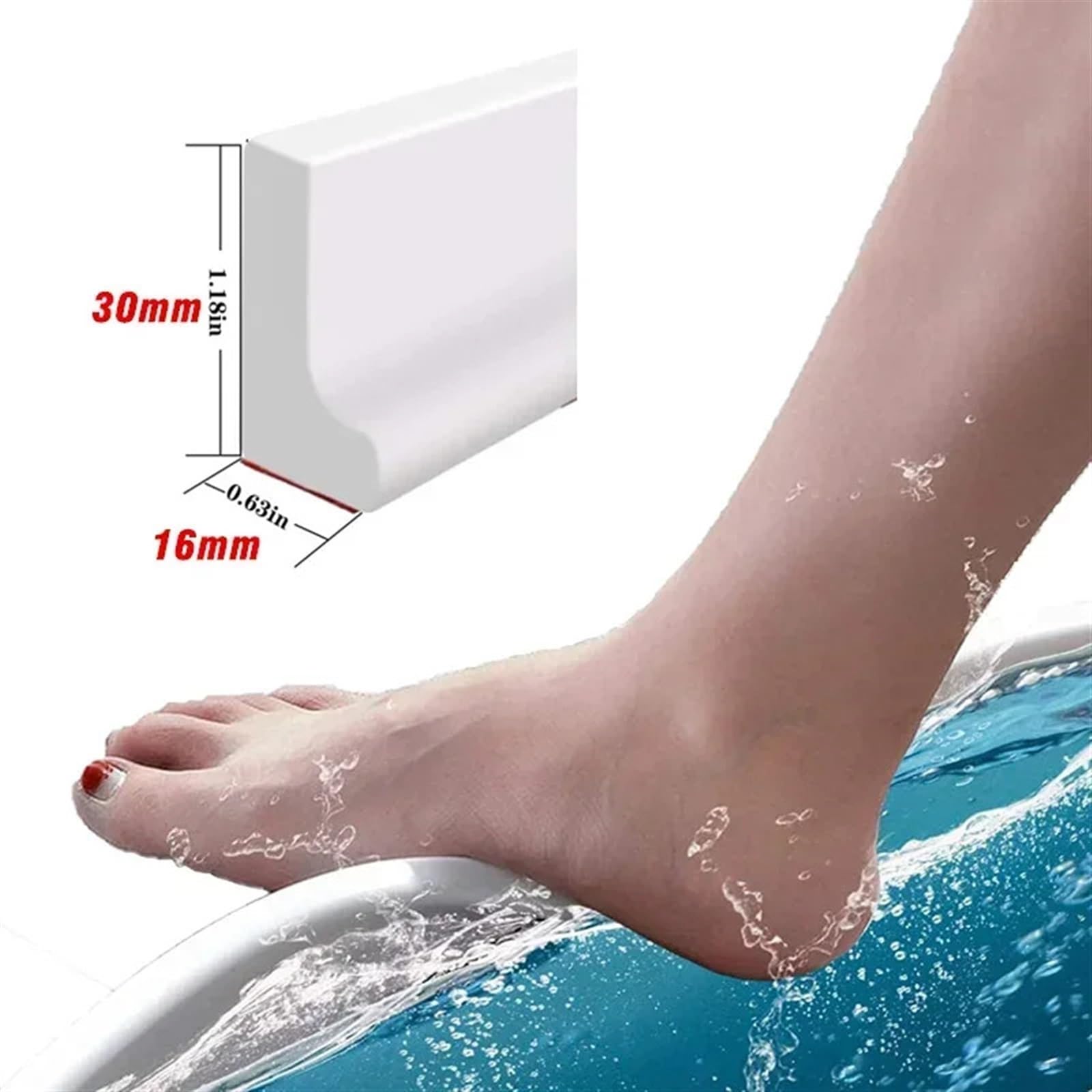 Schwallschutzleiste Zusammenklappbarer Badezimmerschwellen-Wasserdamm-Stopper-Blocker-Spritzschutz Trocken-Nass-Trennung Flutbarriere Türboden-Dichtungsstreifen für Bad und Küche(Clear,Length 2M)