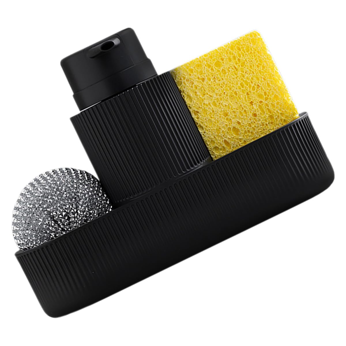 FUOYLOO Dispenser di Detersivo per Piatti in Resina Nero Porta Spugna Multifunzione, Distributore di Sapone da Cucina a Pompa per Lavello, Set per Organizzazione e Pulizia Domestica