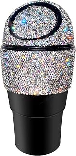 idain Bling Rhinestone Auto Garbage Can Car Trash Can with Lid Mini Garbage Bin for Automotive Car, Home, Office, Kitchen, Bedroom (White)
