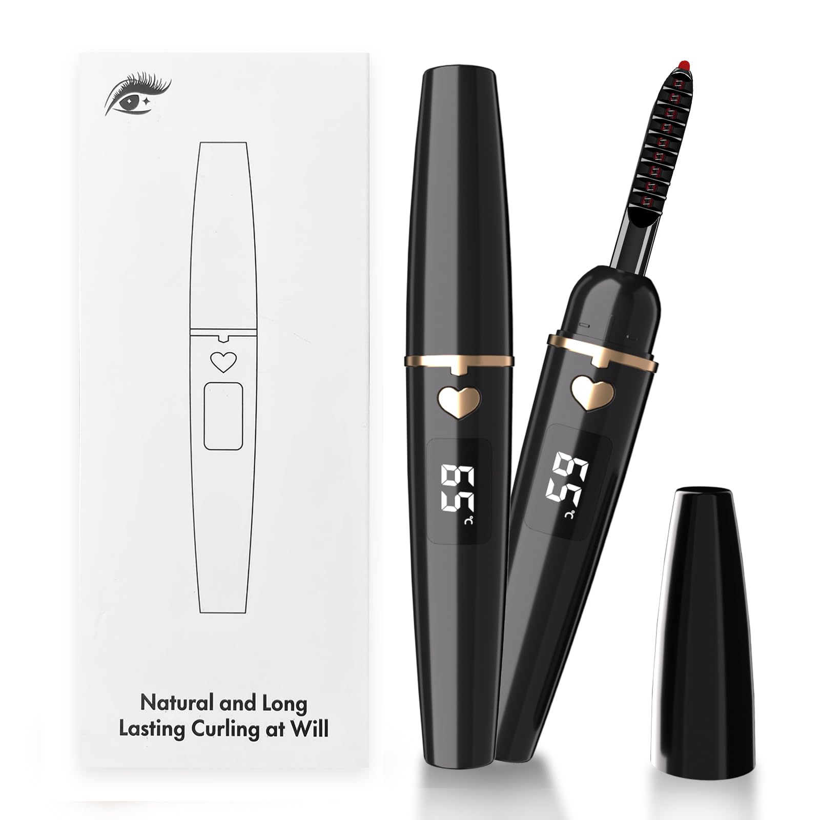 Heated Eyelash Curler, USB Rechargeable Heated Lash Curler, Professional Fast Heating Electric Eyelash Curlers Heated for Natural Long Lasting Eyelashes (Black, X8-132MM)