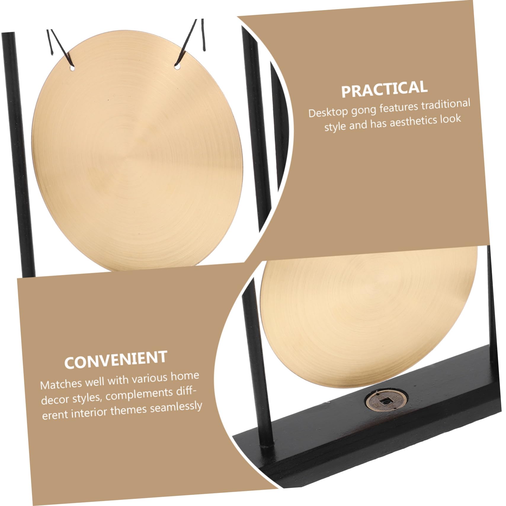 Gatuida Gong de Cobre Zen para Escritorio Pequeño, Decoración China para Sala de Estar, Arte y Meditación, Estilo Feng Shui, Accesorio Decorativo para Hogar y Oficina, Objeto Ornamental