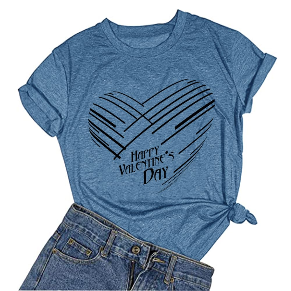 LaibaoWomen Heart Graphic Shirts Valentine's Gift Love Cute T-Shirts Funny Letter Printed Short Sleeve Top