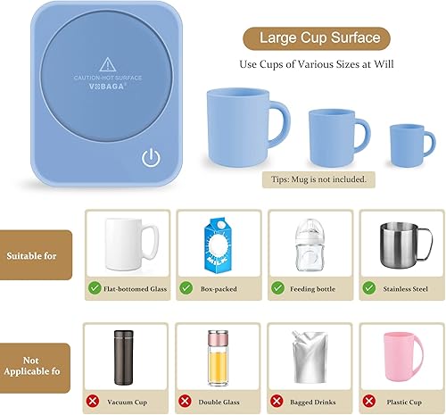 Miniatura 6 de VOBAGA Calentador de taza de café, calentador de café eléctrico para escritorio con apagado automático, 3 ajustes de temperatura para calentar y