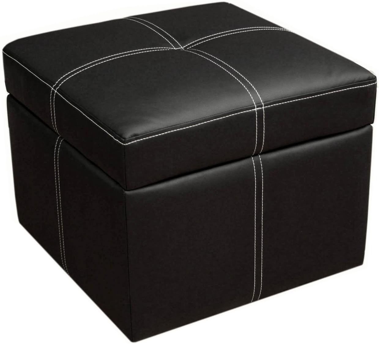 DHP Delaney Small Square Ottoman with Storage, Rich Faux Leather, Black