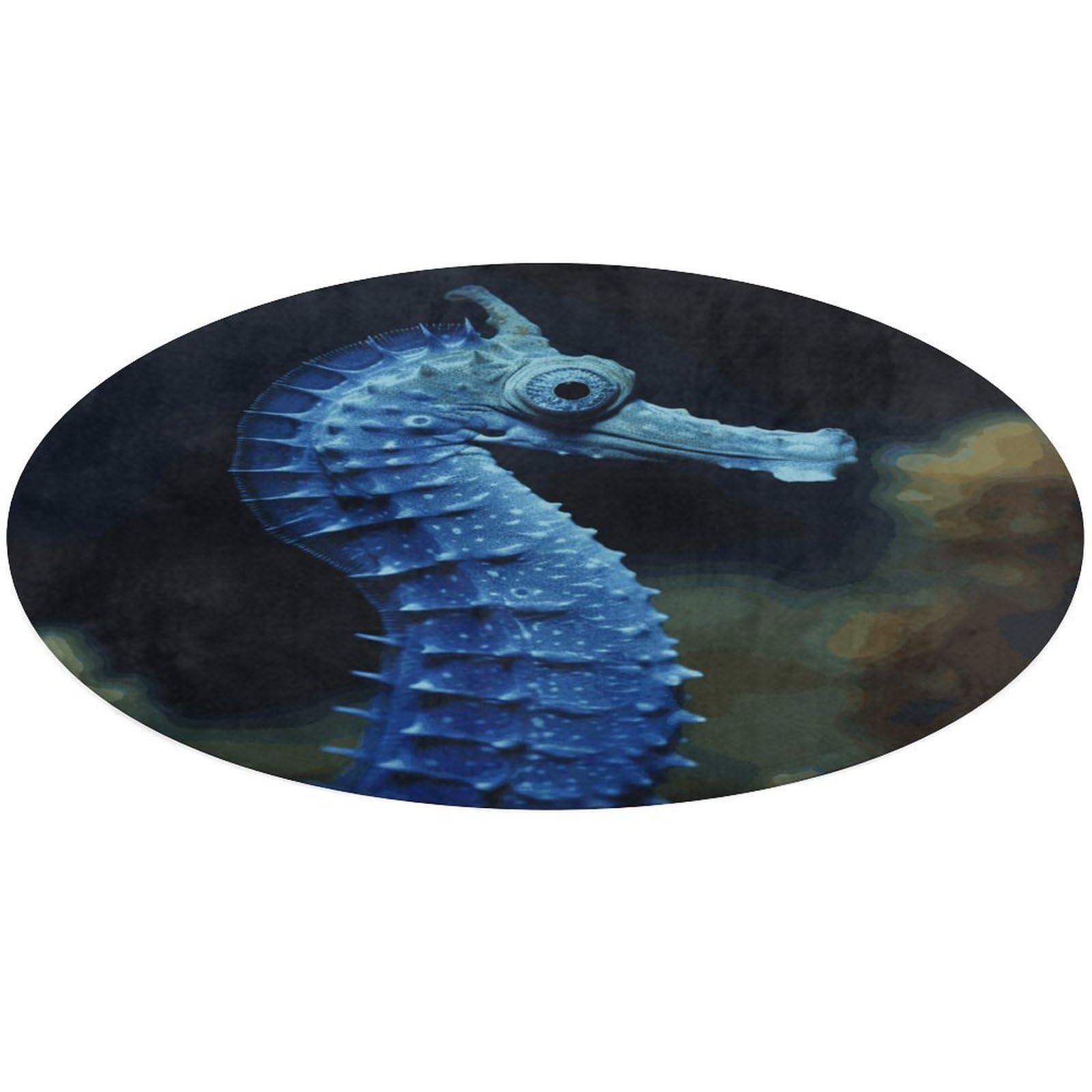 Tapis rond hippocampe bleu 60x60 cm pour salon et chambre