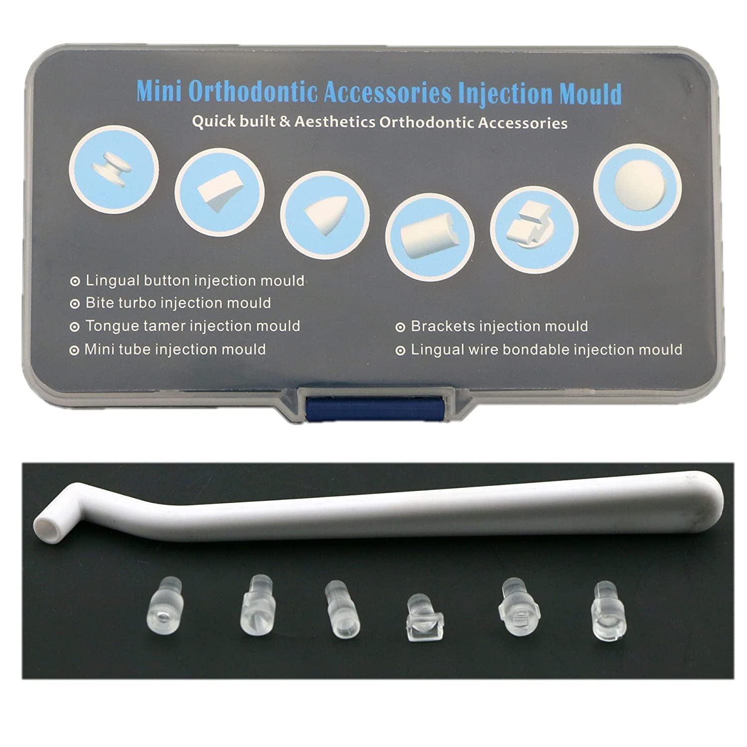 Molde de ortodoncia, Mini accesorios de ortodoncia, Kit de inicio de molde de inyección, tubos, juego de botones de retención Lingual