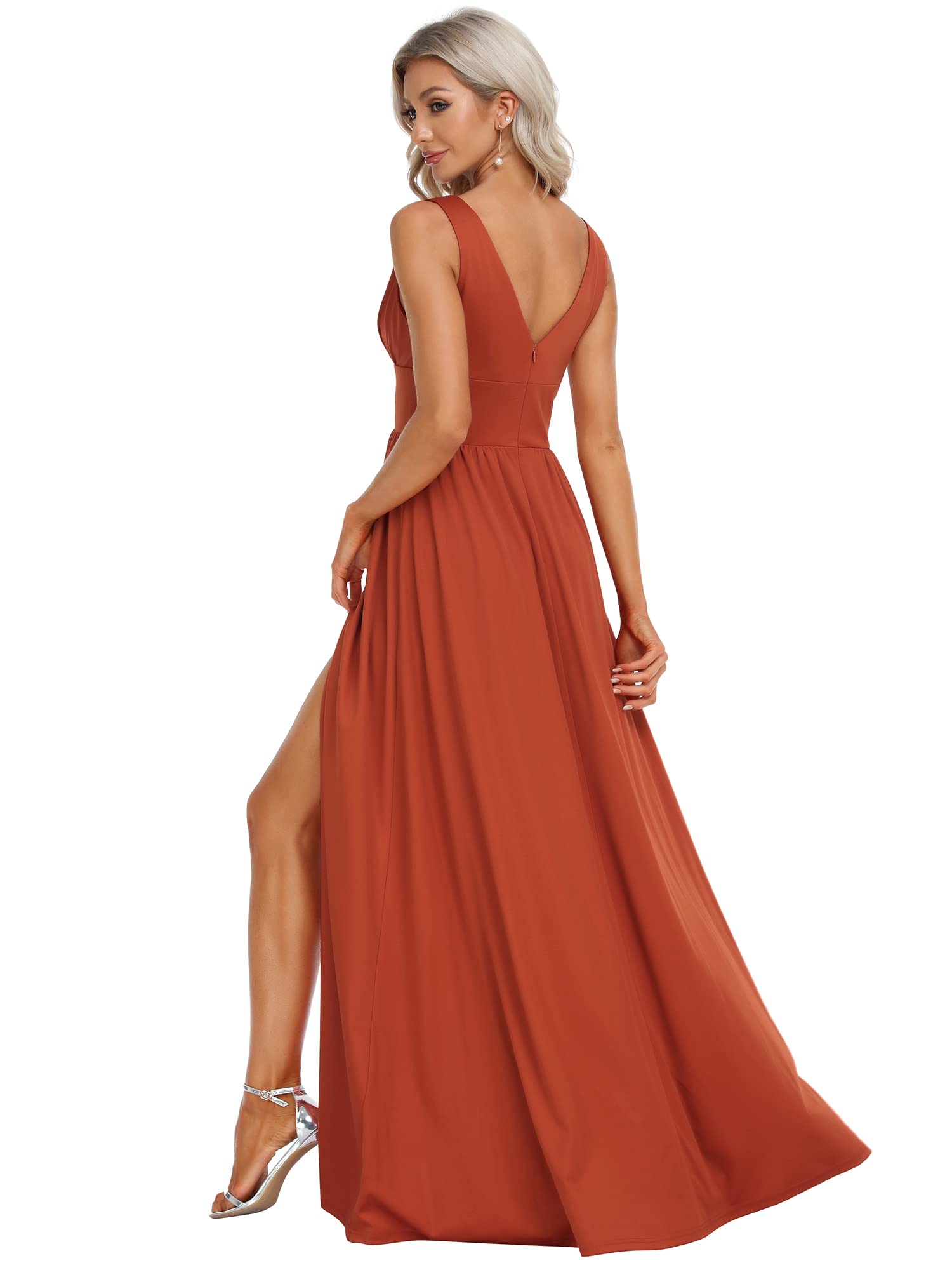 Ever-Pretty Damen Brautjungfernkleider Tiefer V-Ausschnitt Ärmellos Seitenschlitz Bodenlang Hochzeitsgäste Kleid 0168B