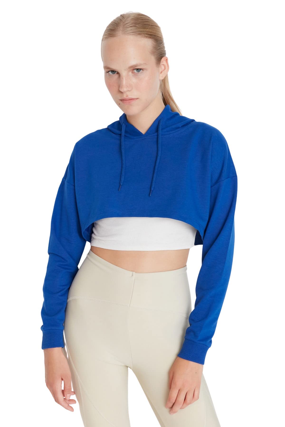 Trendyol Women Sportswear Regular Basic Hood Knit Sweatshirt Royal Blue