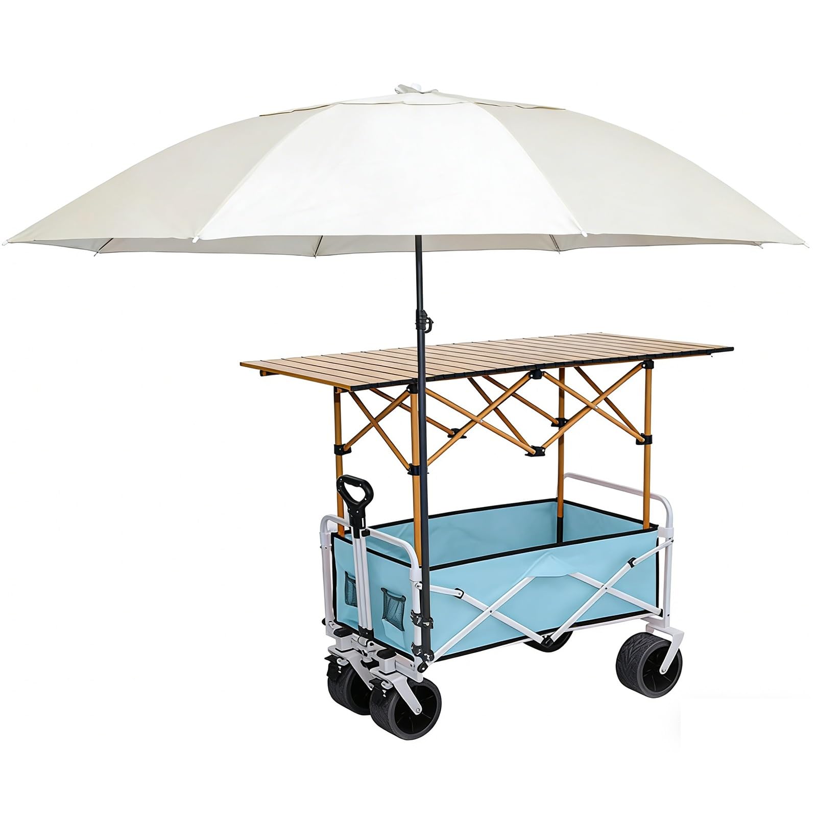 Carrito plegable con paraguas y ruedas bloqueables comerciales