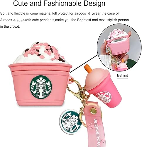 Miniatura 5 de Funda para AirPod 4, 3D bonita divertida genial Kawaii a la moda copa de helado para funda de AirPods de 4ª generación (2024) (rosa)