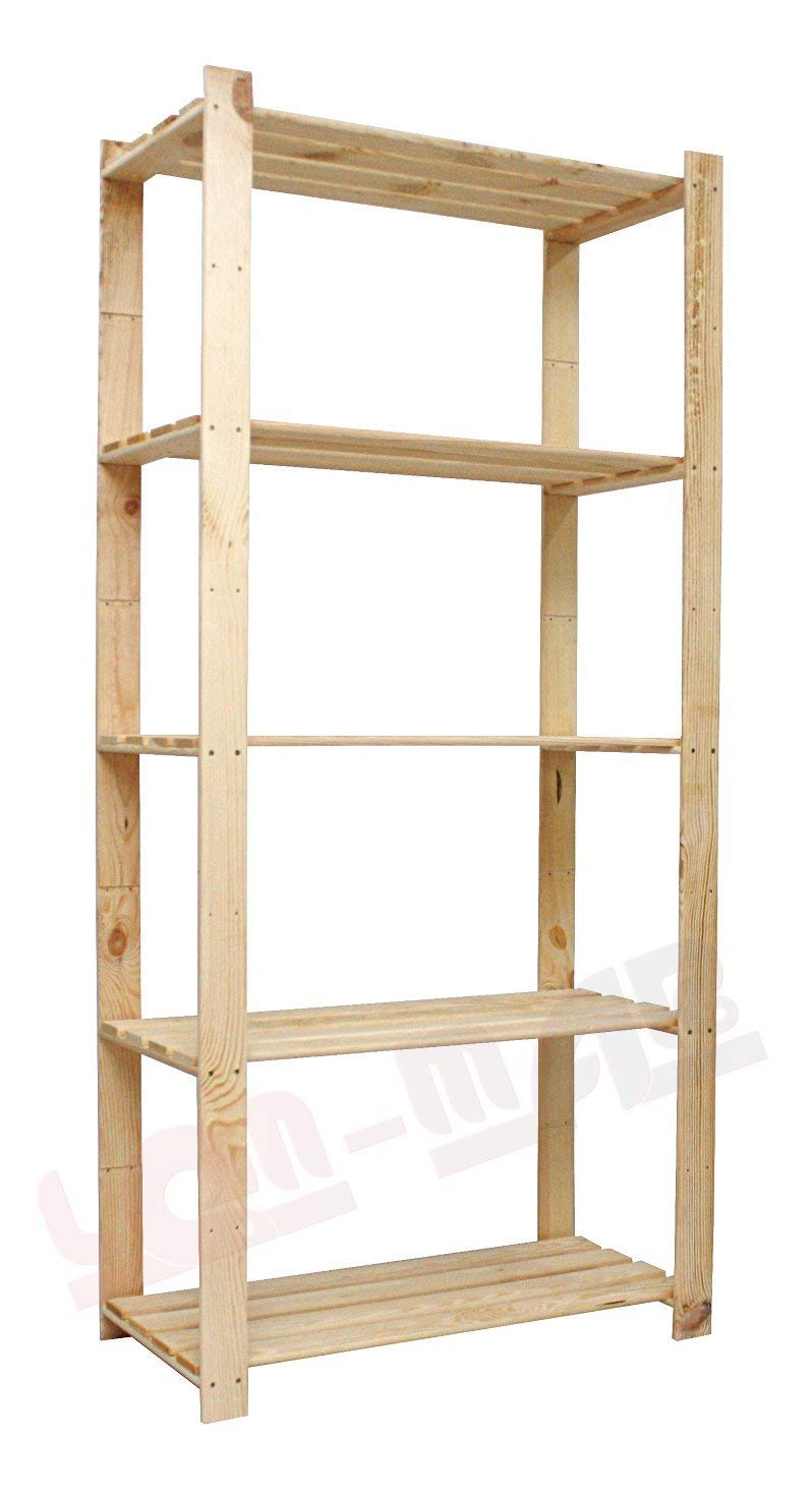 Scaffale in legno massiccio B-24, 5 ripiani, 170 x 80 x 40 cm