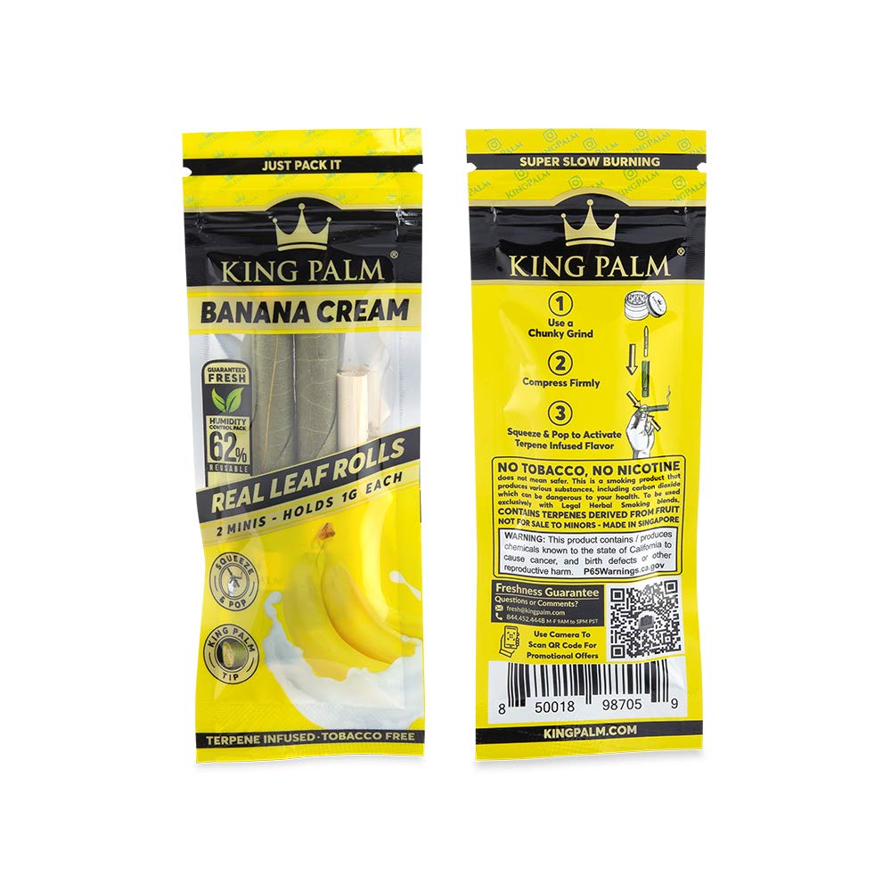 King Palm Flavors Mini Size Cones - 1 Pack, 2 Rolls Terpene Infused - Squeeze & Pop Pre Rolls - Organic Flavored Pre Rolled Cones - King Palm Flavors Pre Rolls (Banana Cream)