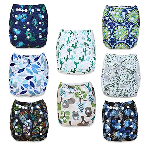 Image of TDIAPERS Cloth Diapers Washable Reusable One Size Adjustable for Baby 8 Pack with 6 Inserts, 1 Wet Bag