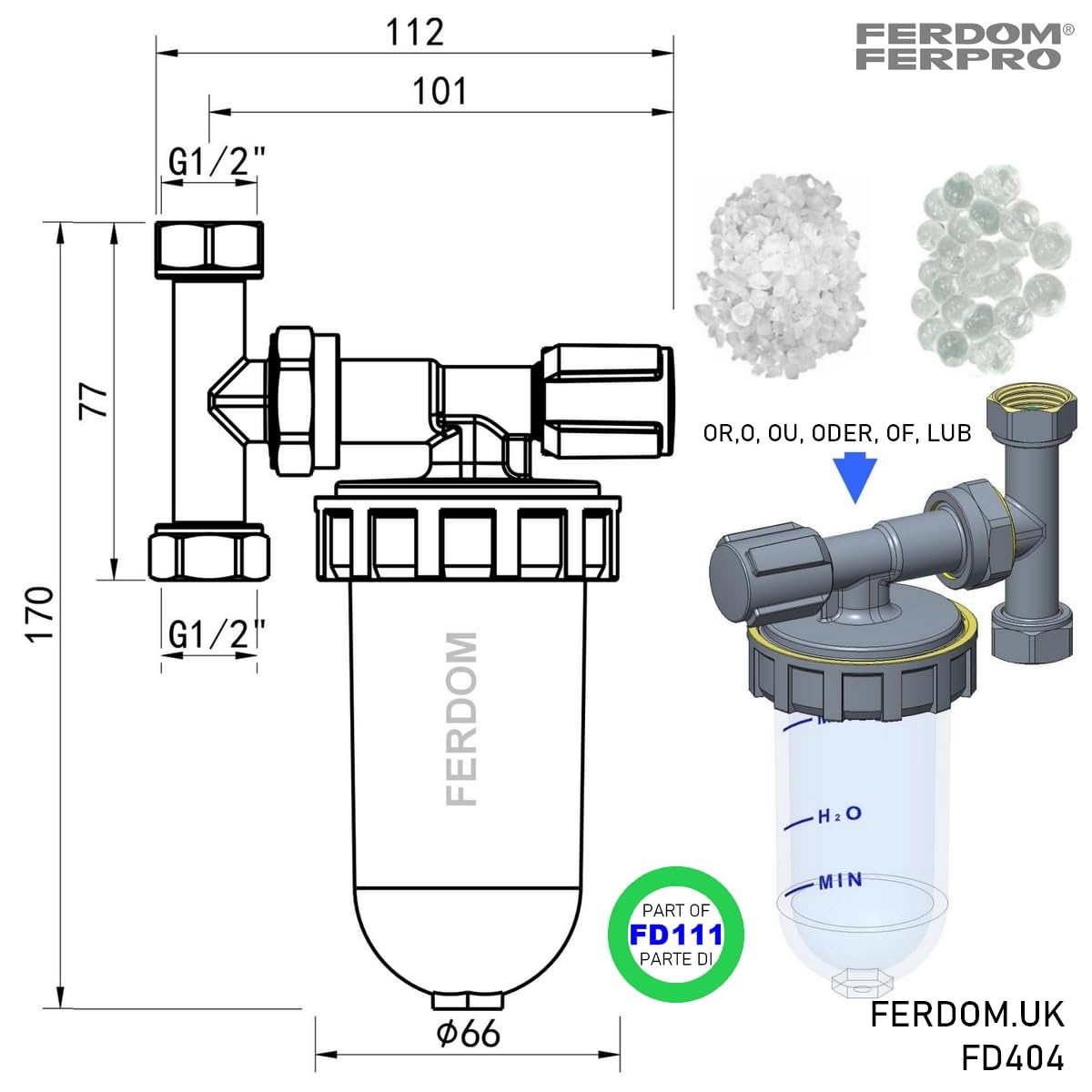 KIT SALVA CALDAIA FD111 Ferdom. 3In1. Filtro Defangatore Magnetico Sottocaldaia +Anticalcare Dosatore Proporzionale Di Polifosfati +Neutralizzatore Di Condensa. Per caldaie fino a 24kW. Fai-da-te. NEW