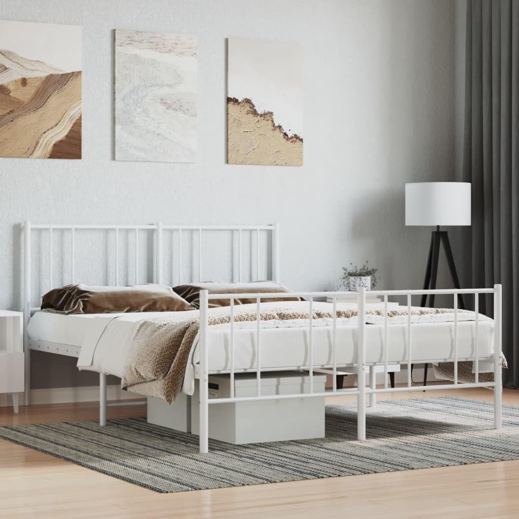 Telaio letto con testiera e pediera in metallo bianco 120 x 190 cm Cornice da letto per soggiorno Telaio per camera da letto Struttura del letto dell'hotel Adatto per camera da letto