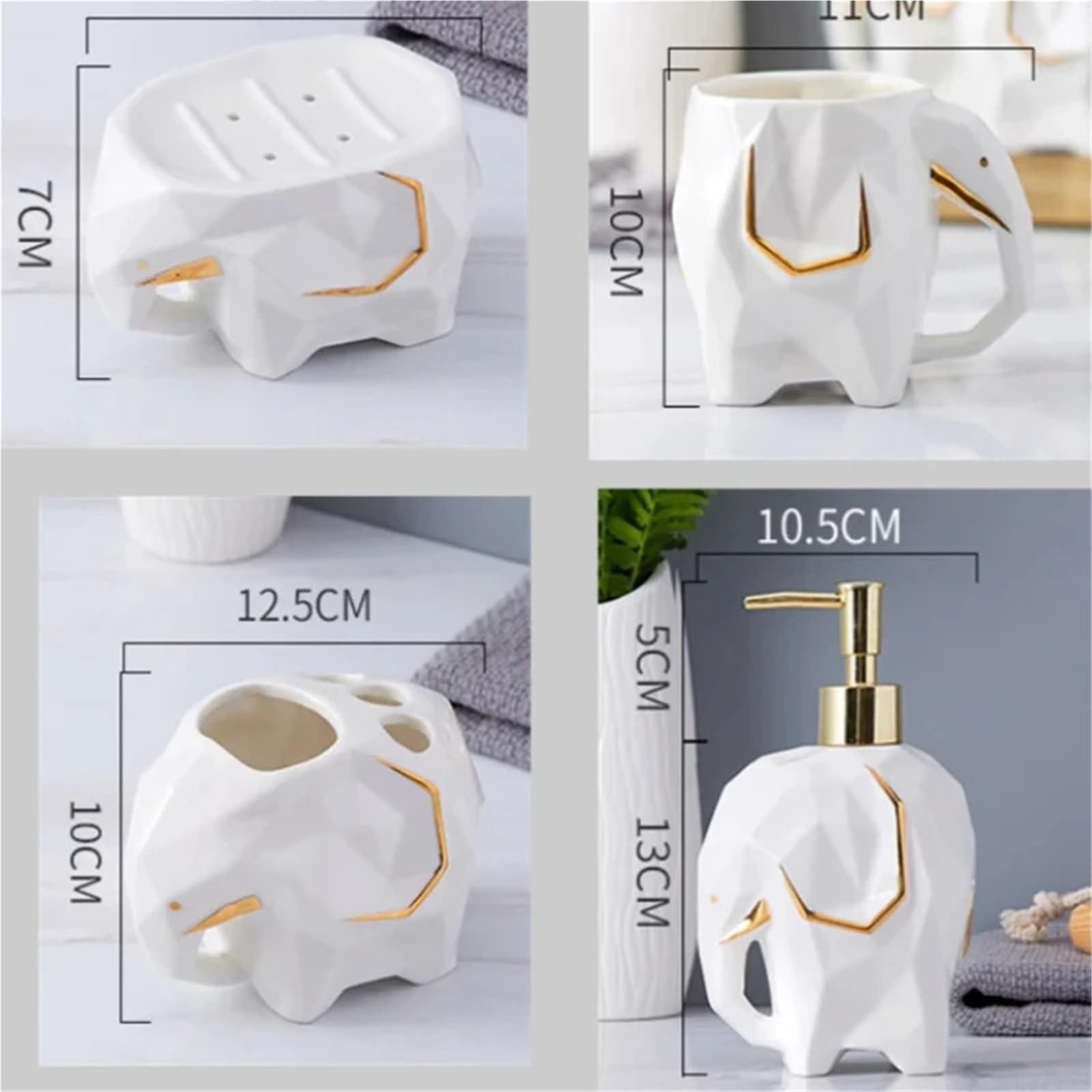 Jabonera Baño Juego de baño con Forma Elefante, Vaso for la Boca, Soporte for Cepillo Dientes, Botella loción y jabonera for organizar(Dark Green 5pcs)