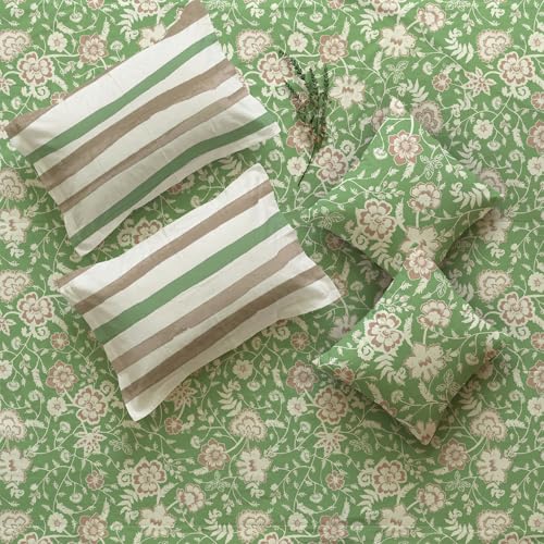 Image of Urban Space 144 TC Divine 100% Cotton Bedsheet for Double Bed with 2 Pillow Covers and 2 Cushion Covers, Queen Bedsheet (Size 90 x 100 inches, Viola Sage Green, Double)