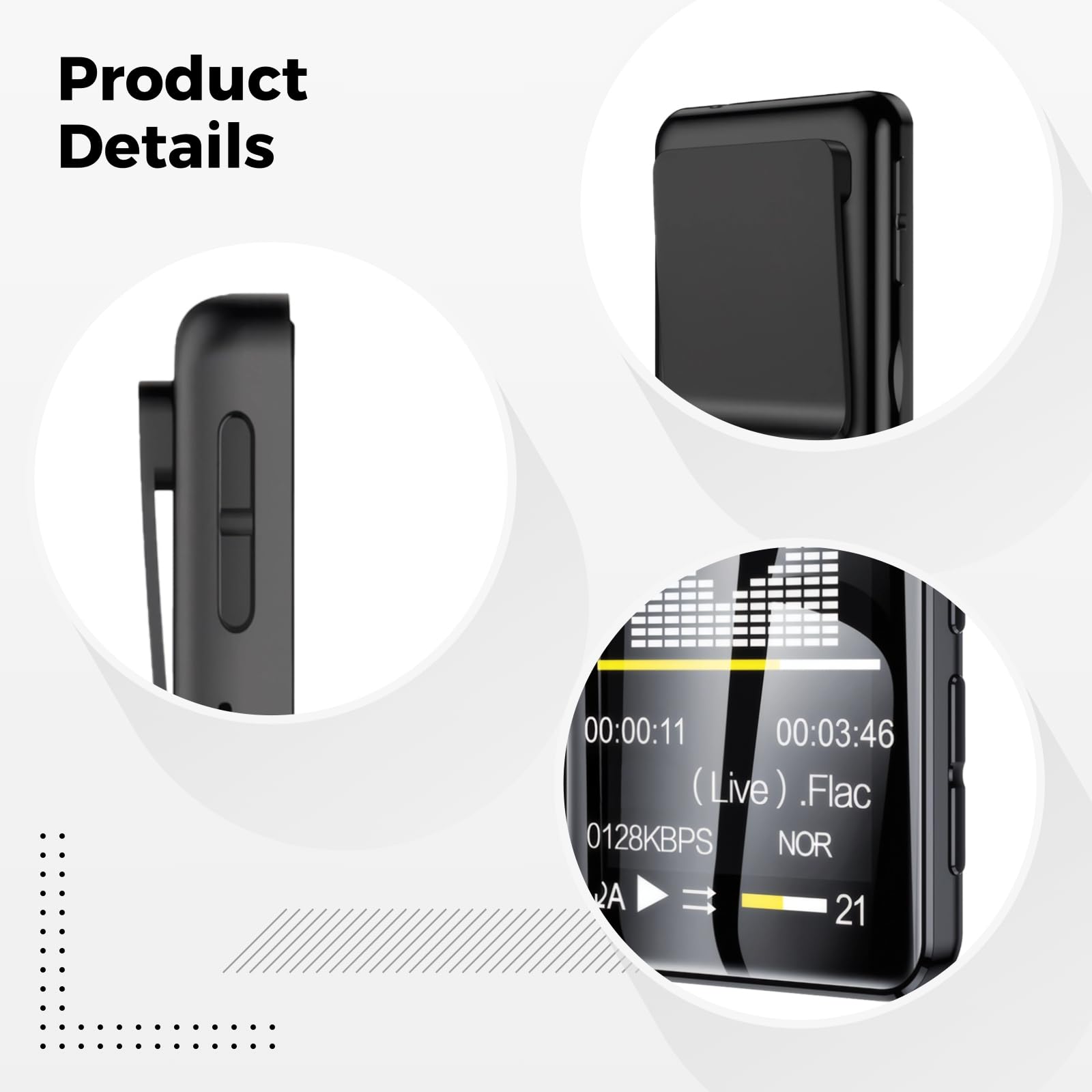 Generic Bezprzewodowy odtwarzacz Mp3 dla młodzieży, 128 GB, mini odtwarzacz muzyczny, wysoka jakość dźwięku Hifi, ekran dotykowy, stop cynku, z kablem do transmisji danych i słuchawkami