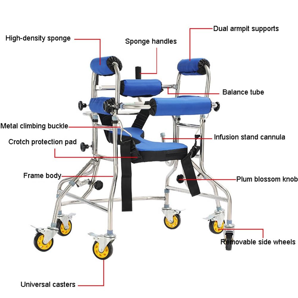 Andador infantil vertical con marco de acero inoxidable, andador móvil para rehabilitación de hemiplejia, adecuado para niños de 50 a 59 pulgadas