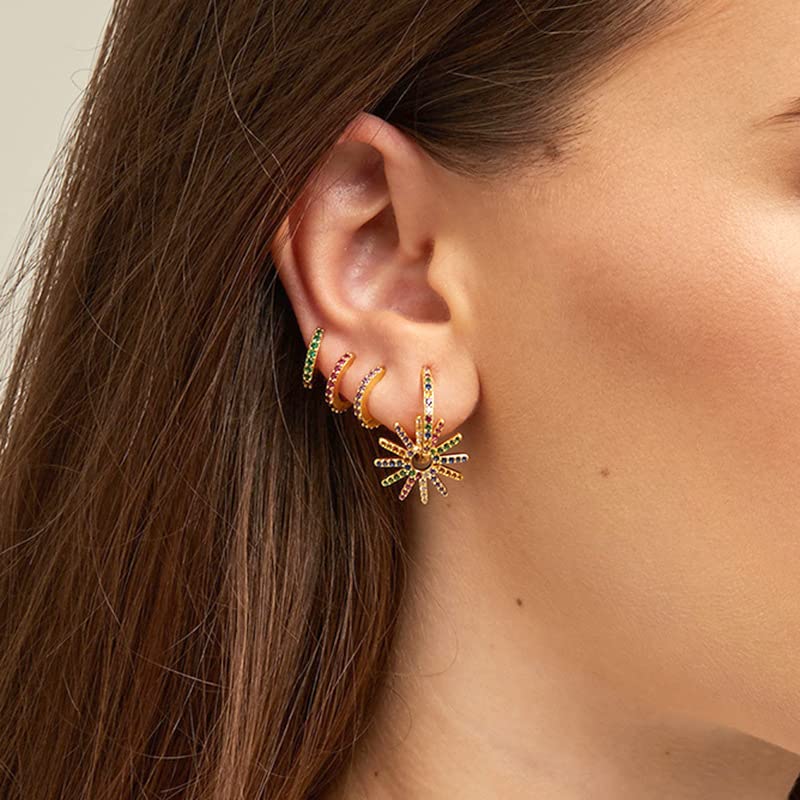 s925 Silver Needle Hollow Circle Full Zircons Embellished Colorful Dangle Huggie Earrings Fashion Unique Geometric Double Rings Hoop Earrings3