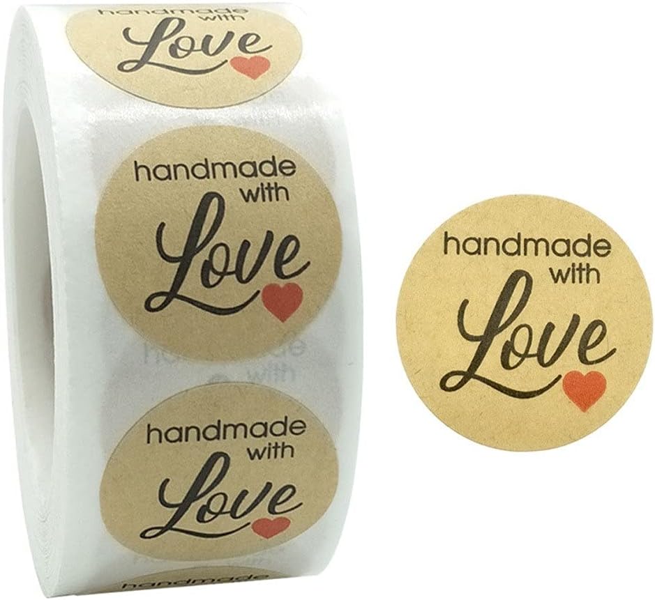 Personalised Stickers Homemade Handmade with Love Stickers Pink White Kraft Black Hand Made Stickers with Black Gold Font and Red Heart Package Labels ...