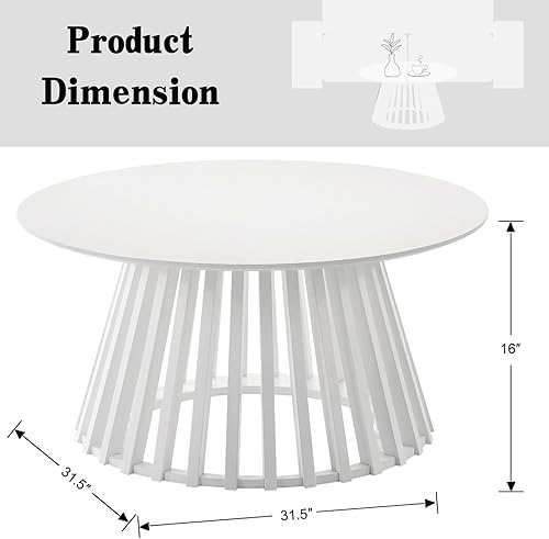 Miniatura 2 de DUOMAY Moderna mesa de centro redonda de madera maciza con base geométrica, mesa central de madera resistente para sala de estar, salón, oficina,