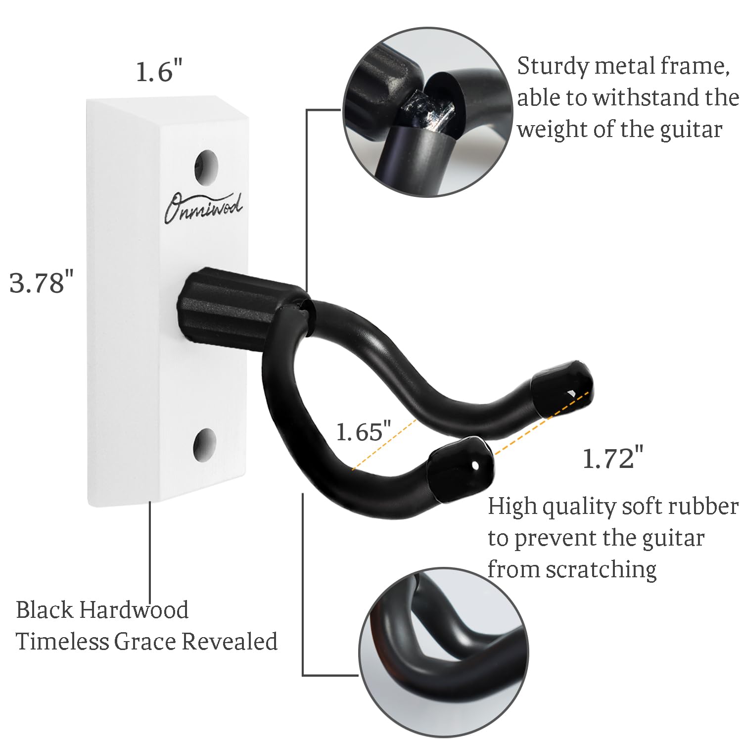 Onmiwod Paquete de 2 ganchos de pared para ukelele, de madera dura blanca, en forma de U, para ukelele, banjo, mandolina, concierto, piña, soprano, tenor y barítono