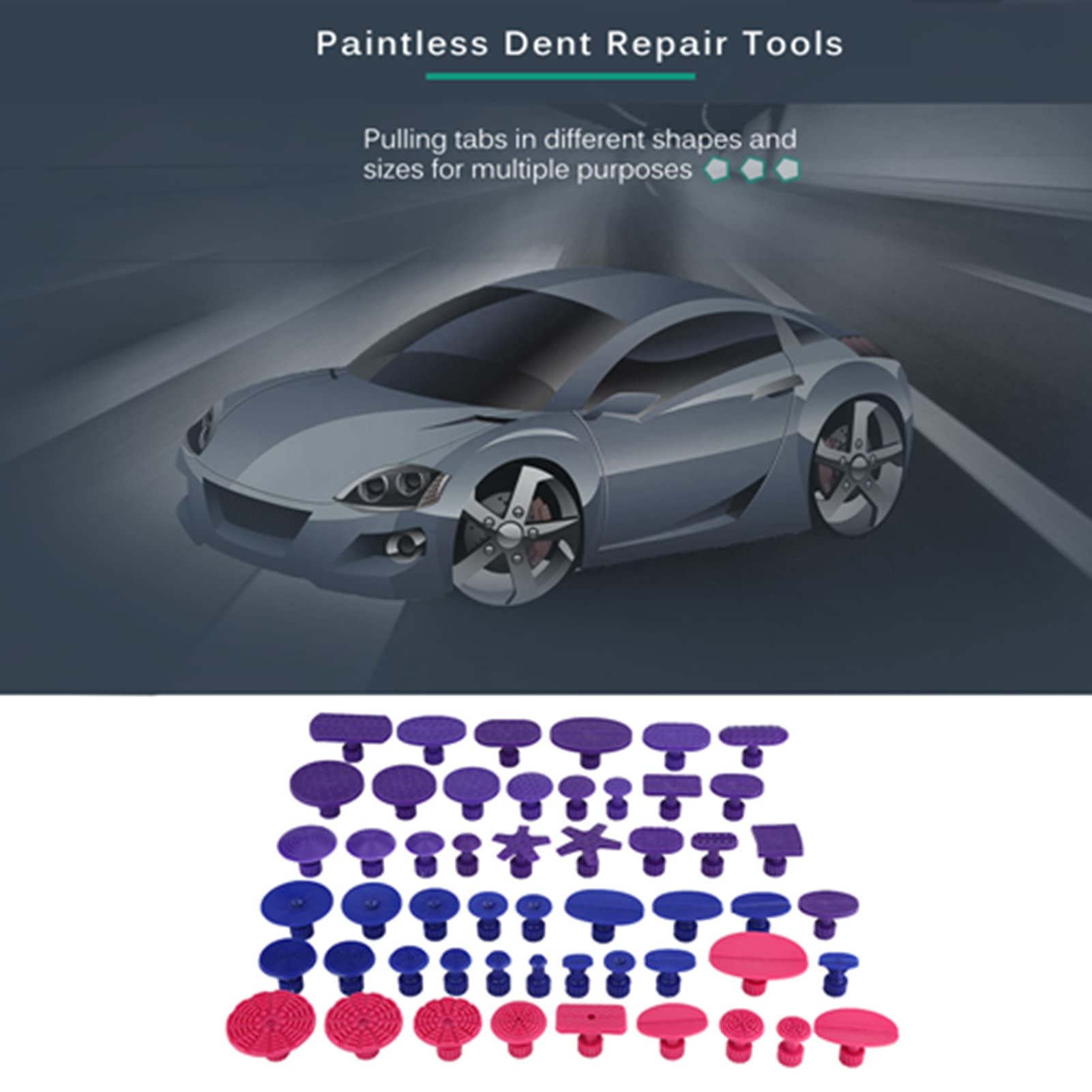 Linguette per ammaccature, 52 pezzi Linguette per la rimozione delle ammaccature della carrozzeria dell'auto, Colla senza vernice Strumenti per la riparazione della lavorazione della lamiera
