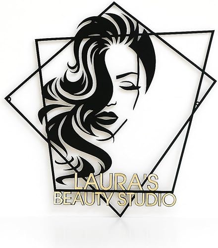 Miniatura 1 de Personalized Beauty Studio Sign, Custom Name, Woman Face Art, Hair Stylist Name, Metal Wall Decor, Hairstyle Shop, Nail Sign, Business Sign,