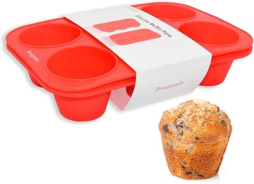 Miniatura 2 de Bongpuda Molde de silicona grande para magdalenas, paquete de 2 unidades, 6 tazas de silicona grande para magdalenas, antiadherentes, moldes para