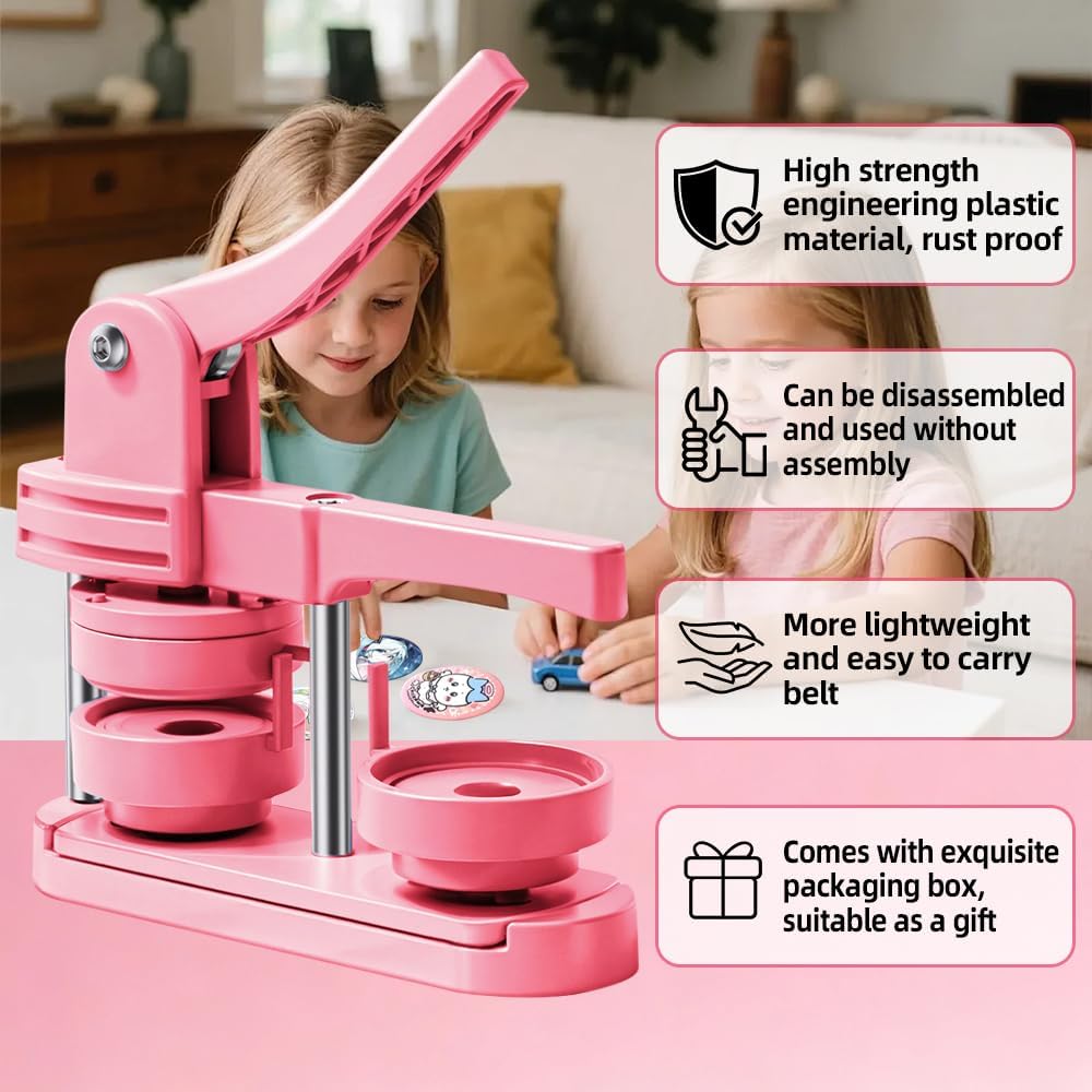 Freeingbag 58mm (2.25”) Button Maker Press Kit – DIY Pin & Badge Maker Machine with 100 Button Parts, Starter Supplies & Accessories (58mm-Dark Purple)