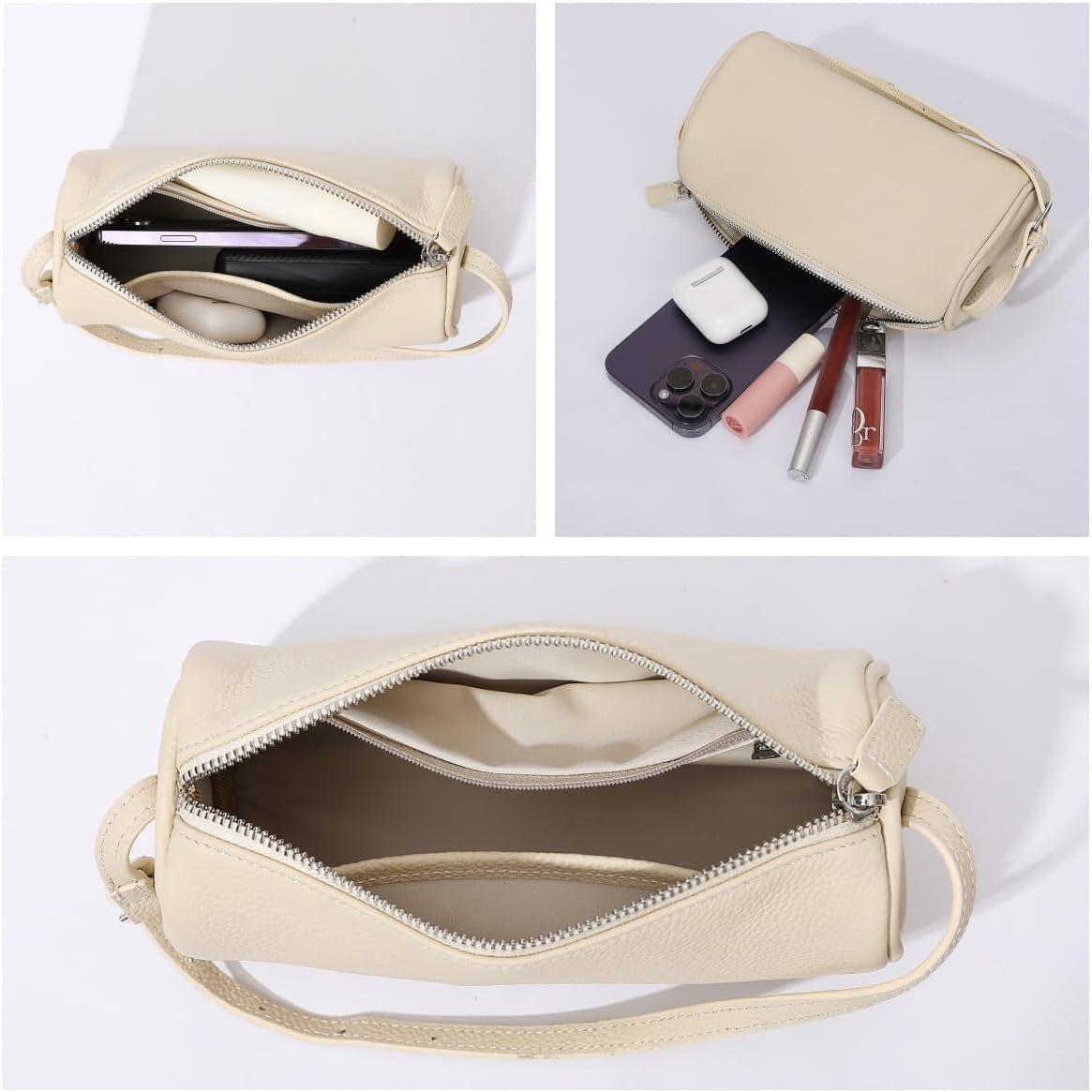 Genuine Leather Barrel Purse Small Handbag Crossbody Bags for Women Hobo bags with Adjustable Strap - Image 7