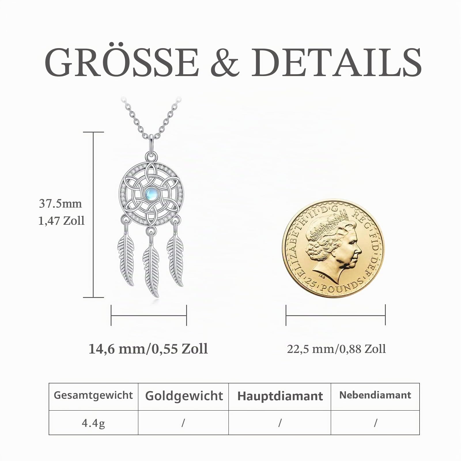 VONALA Traumfänger Halskette 925er Sterlingsilber Boho Anhänger | Keltischem Knoten Mondstein Schmuckgeschenk Boho Feder Geschenk für Frauen Damen