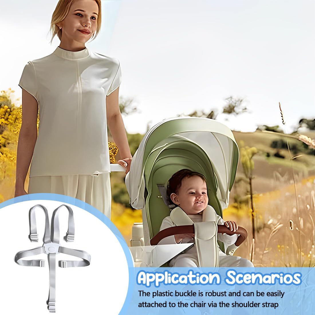 Cinture Universali per Seggiolone Cinghie per Seggiolone a 5 Punti, Cinture Seggiolone Pappa Universale, Regolabile Cintura di Sicurezza per Bambini, Adatta per Seggioloni Auto Carrozzine