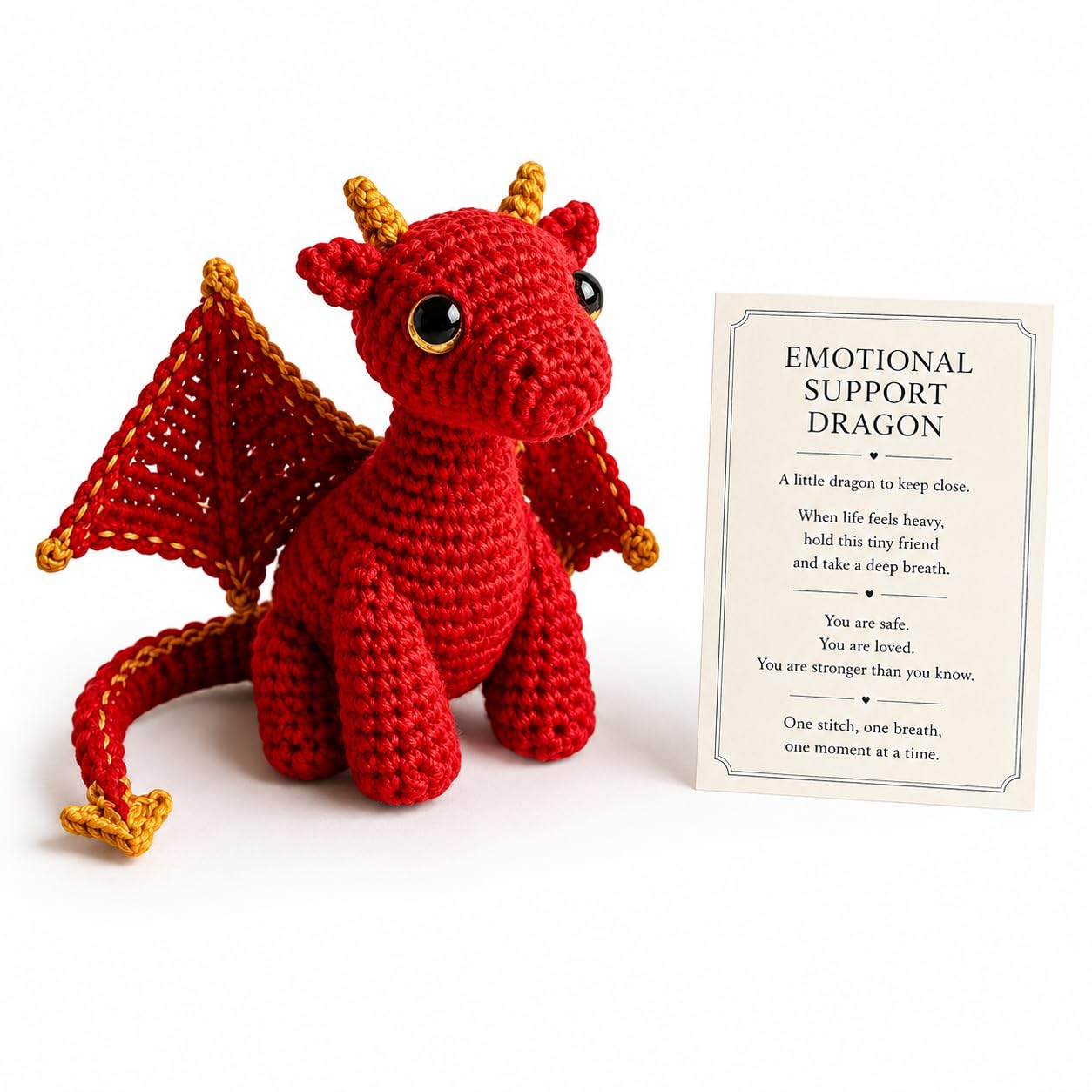 Emotional Support Dragon Pocket Buddy, Cute Handmade Plush Stuffed Animals with Encouragement Card, Anxiety Relief Desk Decor, Fantasy Gift for Students & Adults (Red)