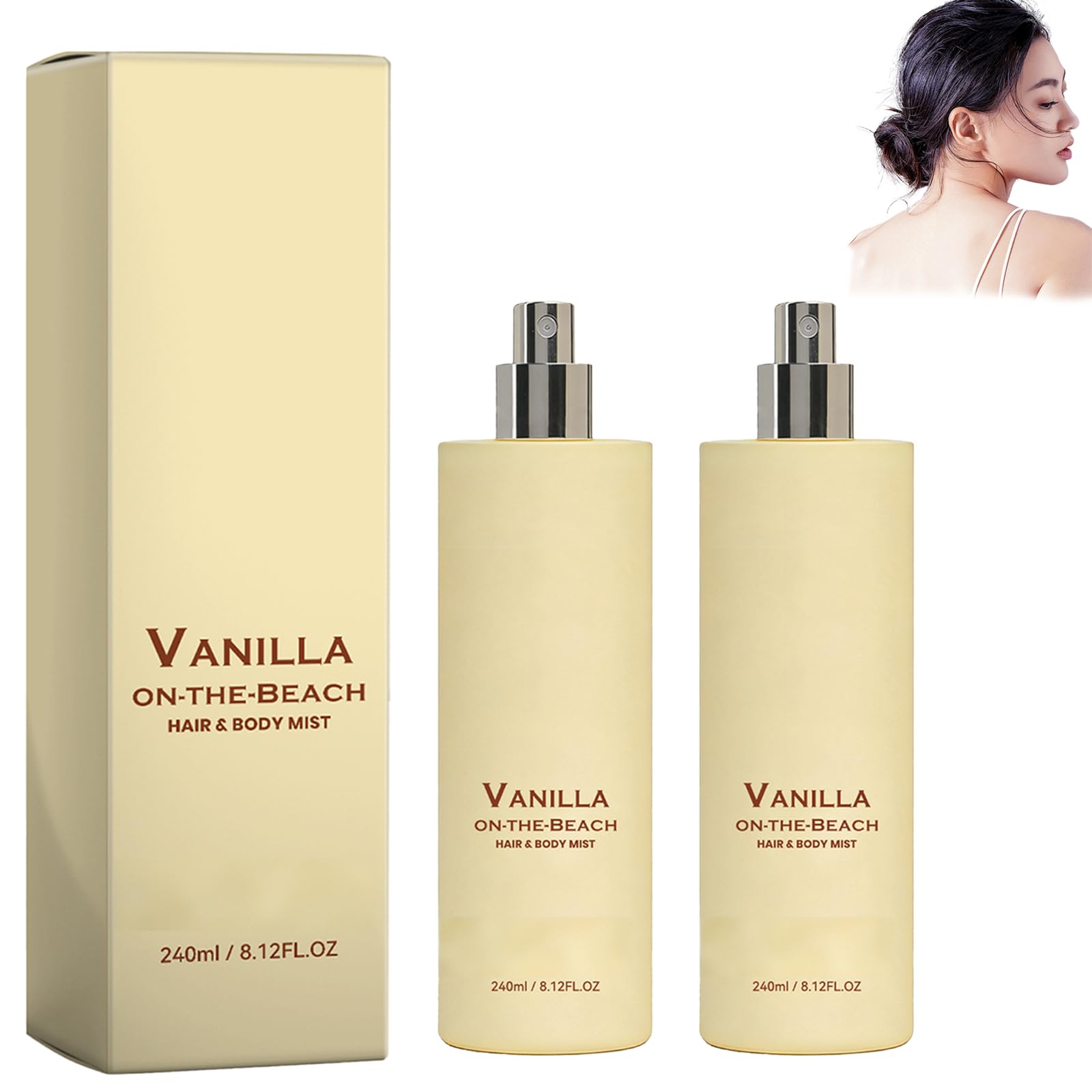 Vanilla on-the-Beach 2 w 1 spray do włosów i ciała, waniliowy spray do ciała dla kobiet, długotrwały zapach premium na bazie wody (2 szt.)