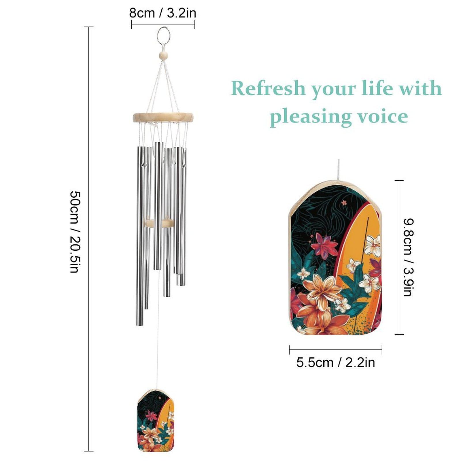 Outdoor Wind Chimes, Surfboard and Flowers Printed Wind Chimes,Simple Wind Chimes,Curtain Wind Chimes for Home Decoration