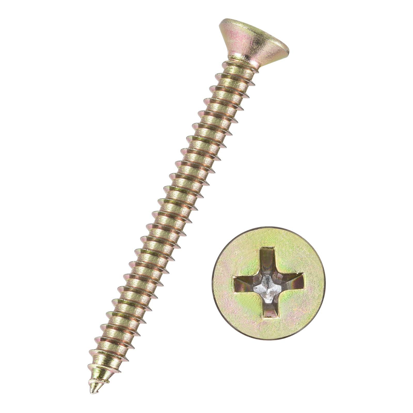 Kozelo 100pcs Phillips Flat Head Wood Screws - [#6x1-1/2"] Carbon Steel Countersunk Self Tapping Screws for Furniture Assembly, Interior Trim, Outdoor Construction, Color — image 1