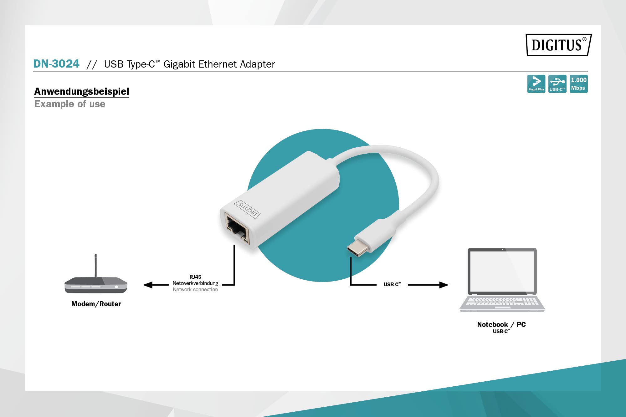 Digitus DN-3024 Usb Type-C Gigabit Ethernet Adaptörü