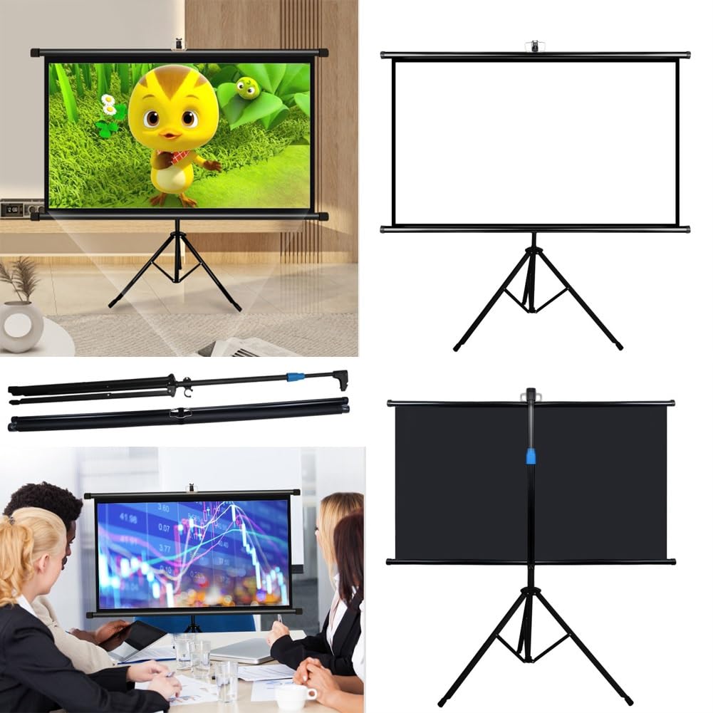 Schermo per Proiettore con Treppiede, Schermo di Proiezione Avvolgibile da 60/72 pollici, 16:9 Telo Proiettore per Home Theater, Ufficio(60inch)