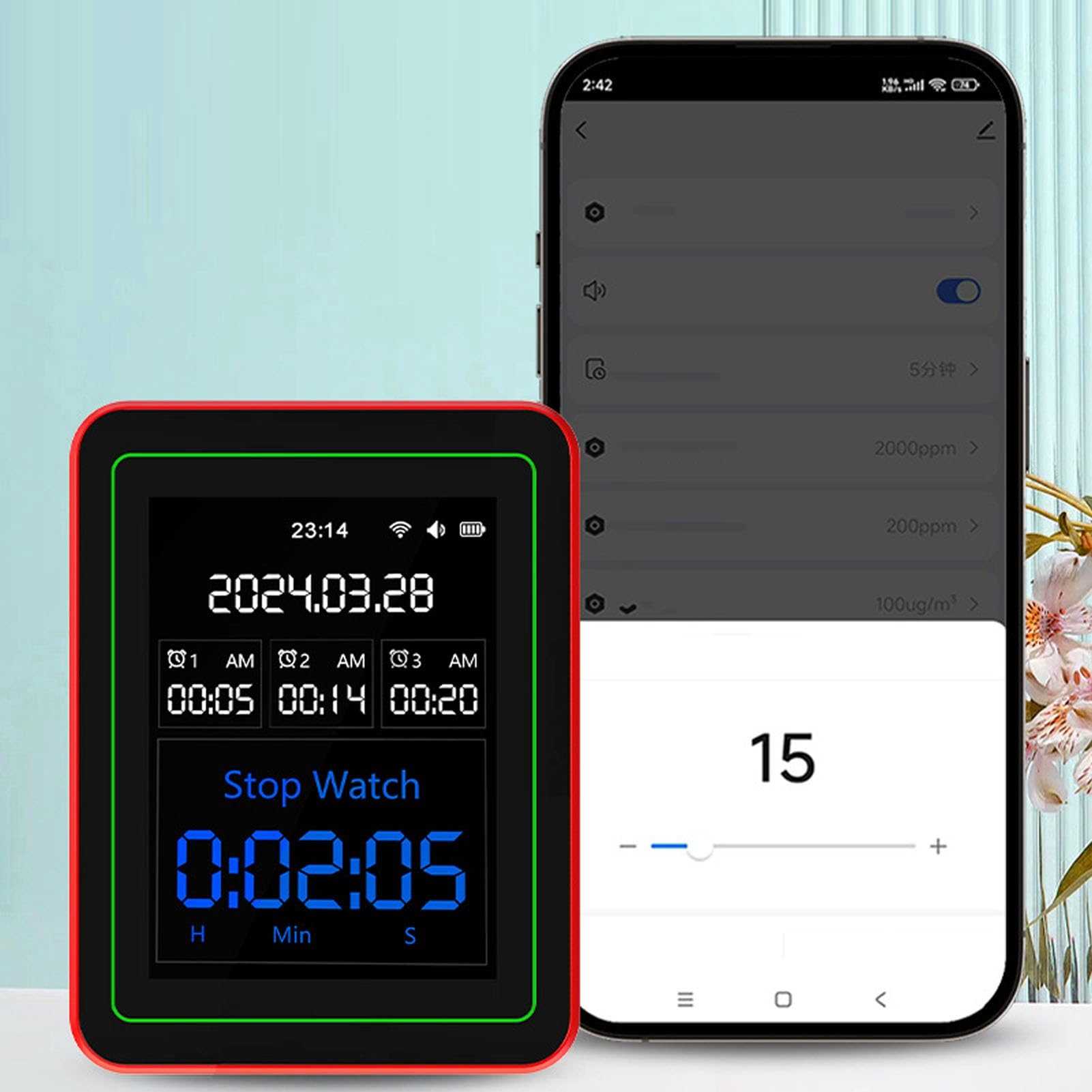 Monitor di qualità Dell'Aria WiFi, Tester di qualità Dell'Aria Interna per CO2, TVOC, HCHO, PM0.3-PM10, Temperatura e umidità, Dati in Tempo Reale con App Mobile, Rilevatore di (+rosso)