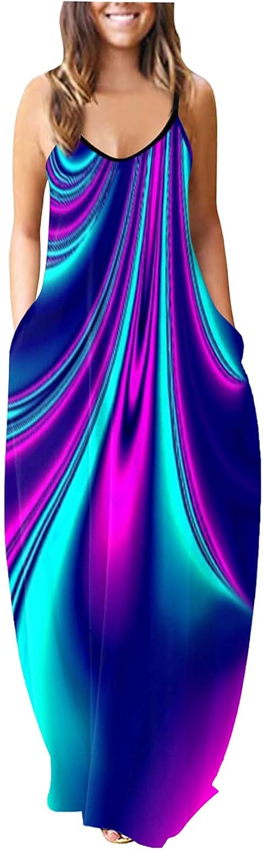 AMhomely Women's Casual Summer Hollow Sleeve Plain Print Casual Maxi Beach Long Dress UK Size Party Elegant Dress Sale