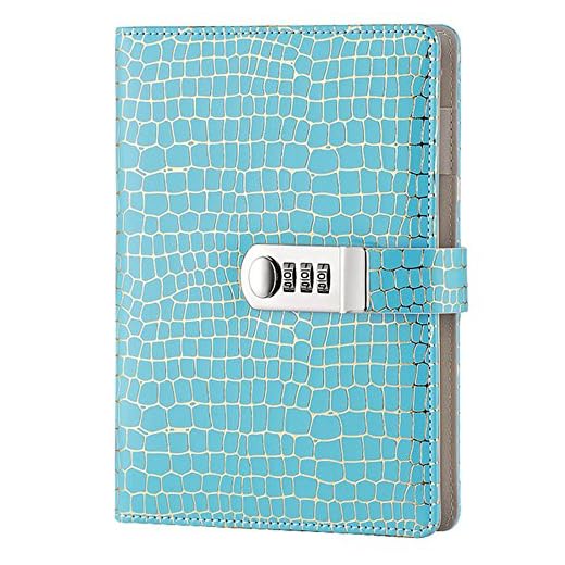 Junshop Stationery Notebook Password With Lock Diary Creative Password Diary Student Handbook Notepad Locking Journal Diary (Blue)