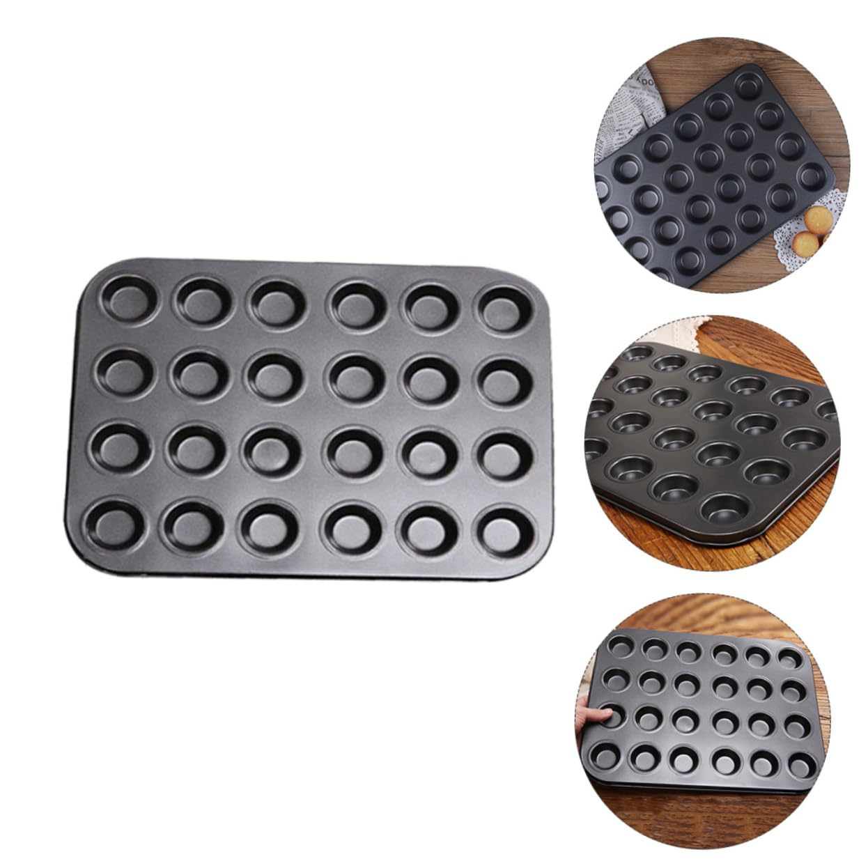 LABRIMP Moldes Antiadherentes para Muffins y Pudín 24 Cavidades Mini, Acero Carbono Revestido, Distribución Uniforme del Calor, Aptos para Repostería Casera, Set 2 Piezas