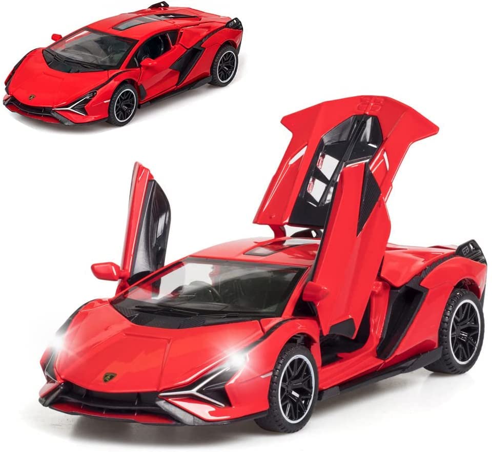 Image of Alloy Car Model Diecasts Metal Toy with Sound /Light /Pull-Back Off-Road Vehicles Car Model Collection Kids Toys Gift Multicolor Pack of 1 (Lambo RED)