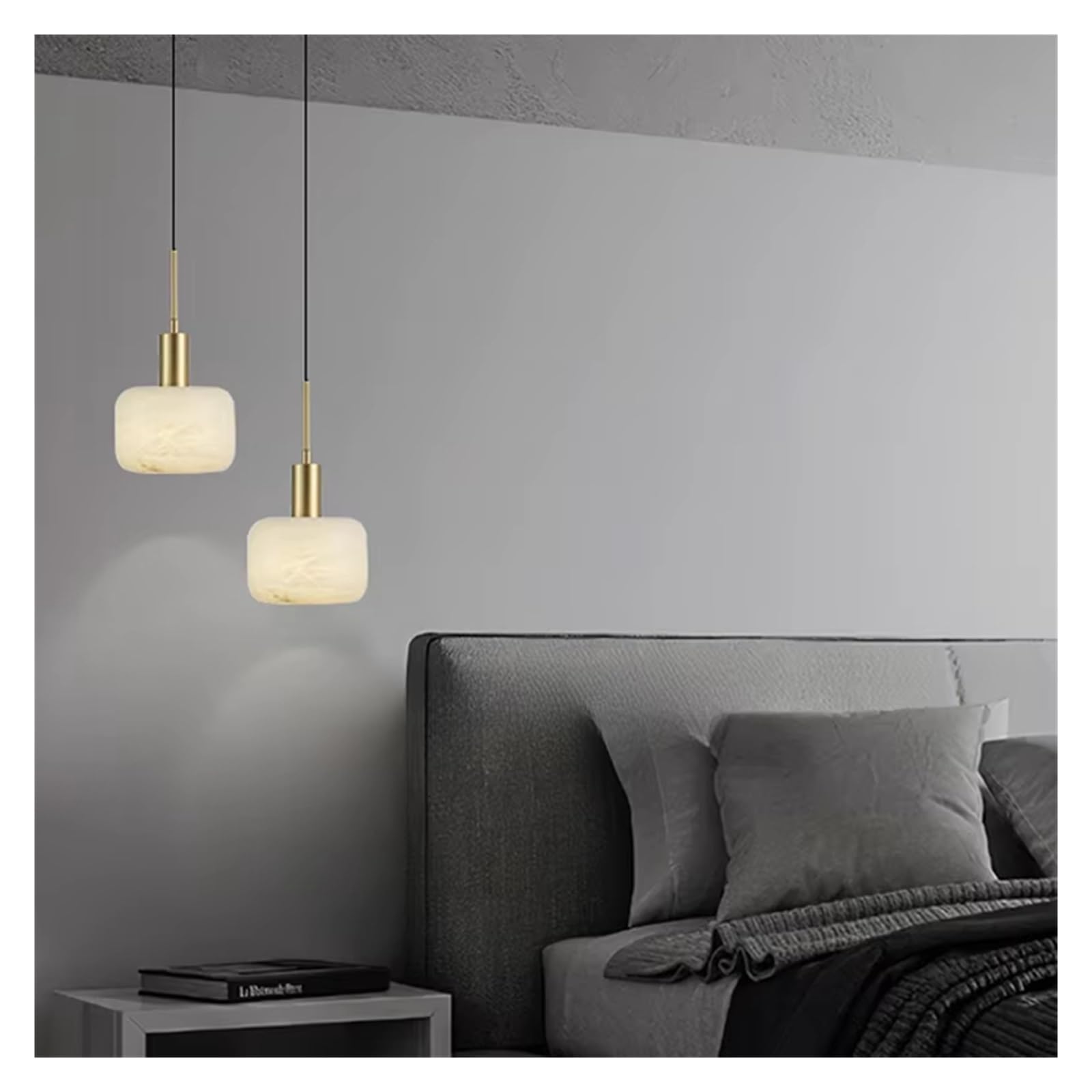 Jybnbbe Warm Light Light Luxury Bedside Pendant Light Modern Minimalist Design Dining Table Bedroom Study Room Hotel Room Marble Copper Chandelier,-D17cm H12cm