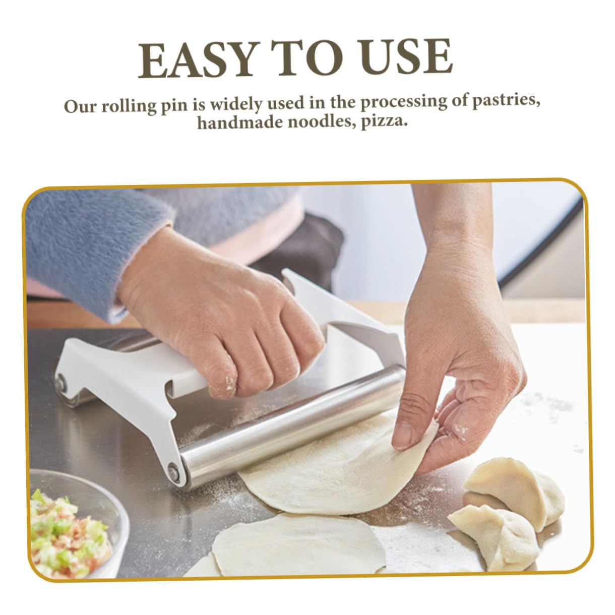 jojofuny Rodillo de Masa de Acero Inoxidable para Repostería Resistencia a Roturas y Diseño Ergonómico, Adecuado para Panaderías y Procesamiento de Pasteles