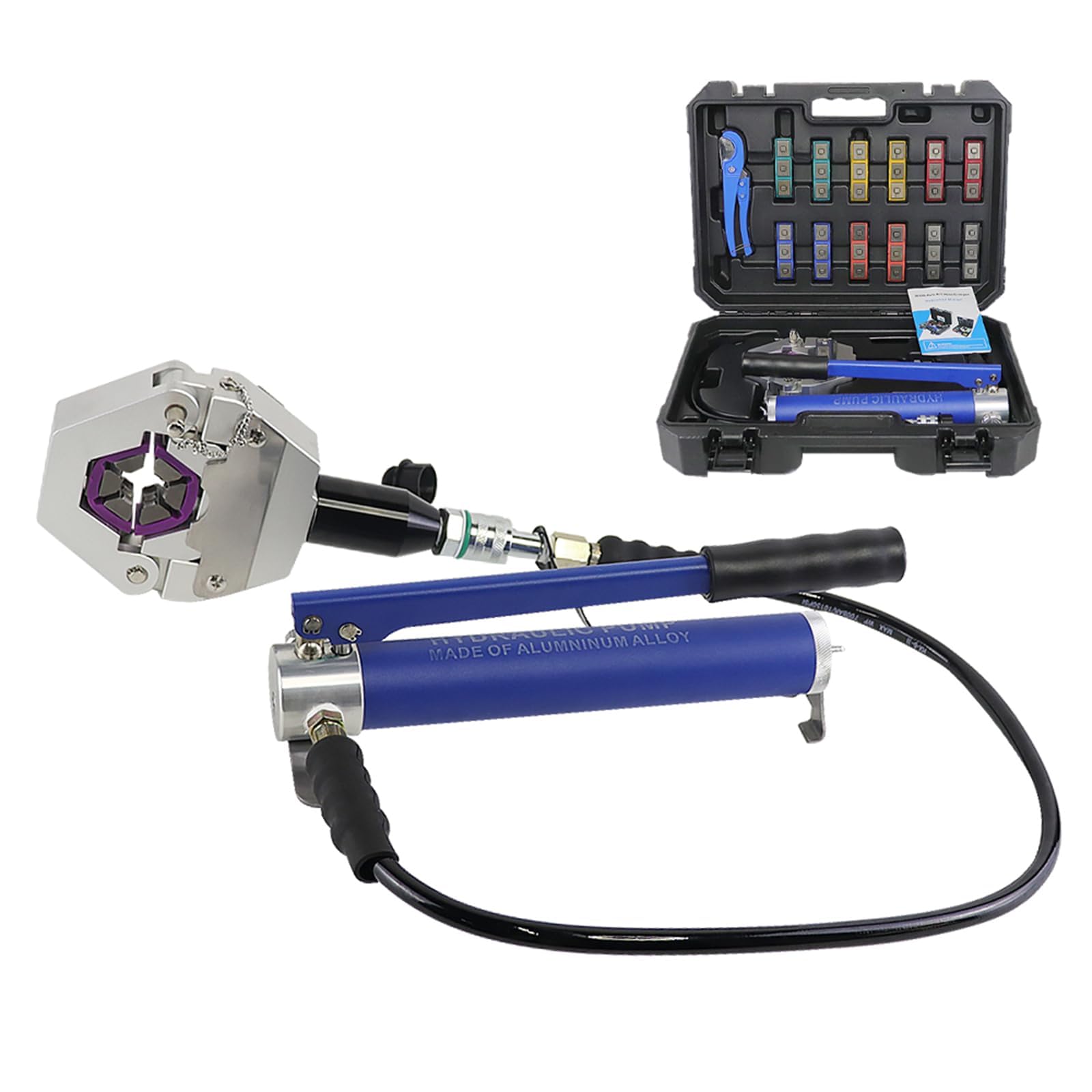 HCZKIUJY Hydraulic Hose Crimper with 7 Dies | Handheld High Pressure Crimping Tool for AC Repair & Industrial Hose Assembly