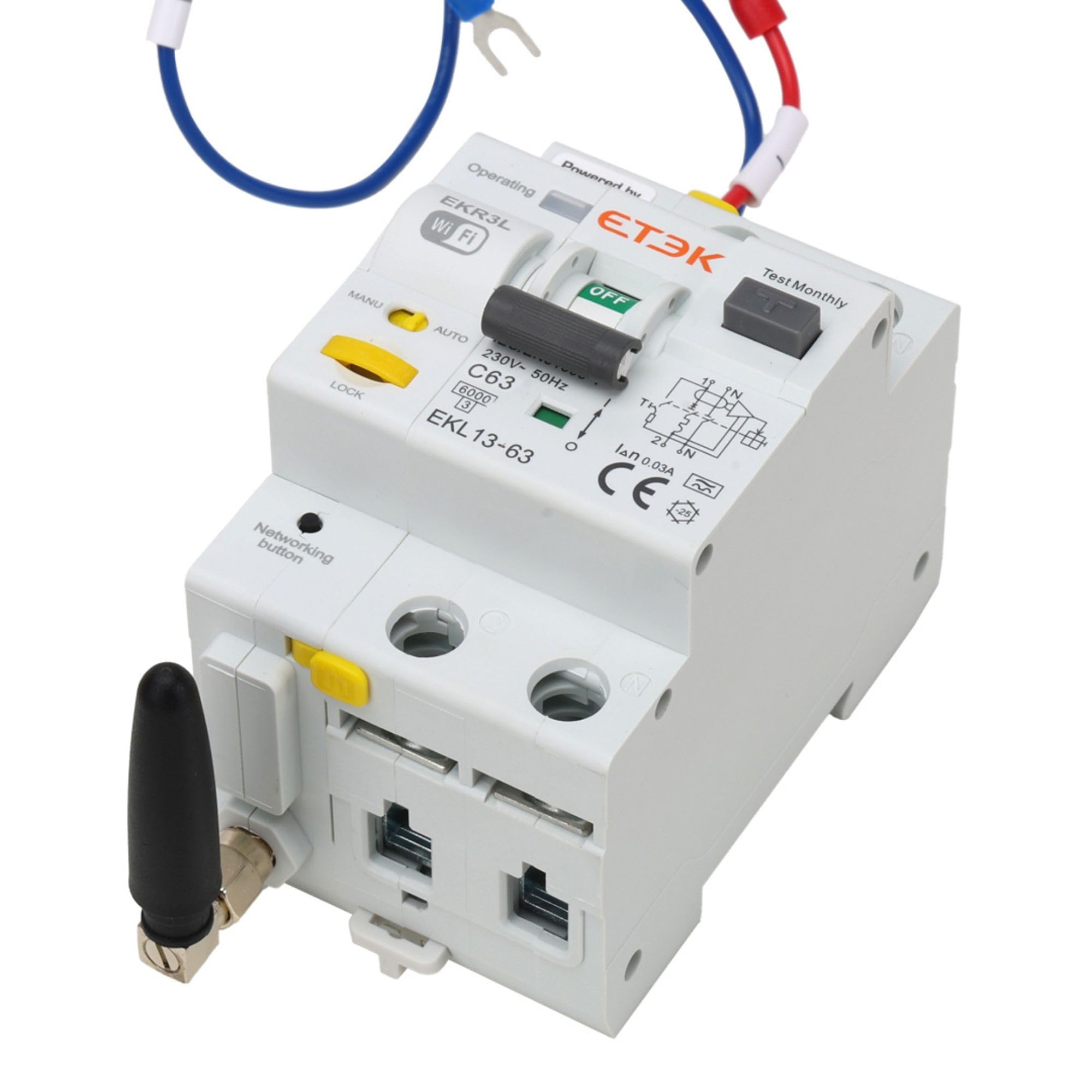 Différentiel automatique réarmable WIFI - 63 A 30 mA - RCBO avec protection contre les surintensités - Super immunisé classe A - Télécommande via Tuya App